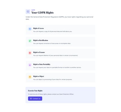 Screenshot of GDPR Rights page template