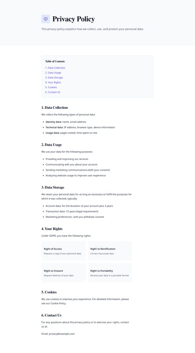 Screenshot of Privacy Policy page template