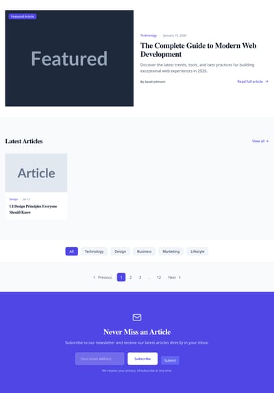 Screenshot of Featured Blog page template