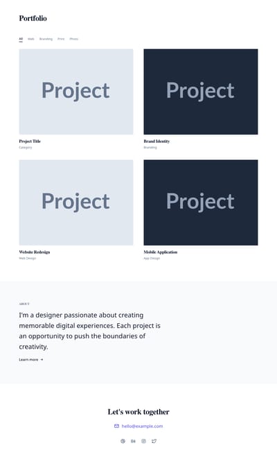 Screenshot of Portfolio Minimal page template