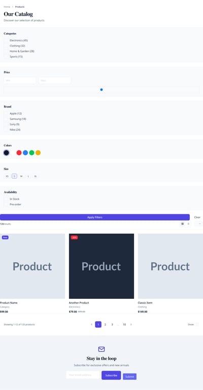 Screenshot of Product Catalog page template