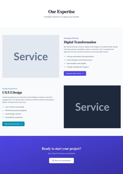 Screenshot of Services Detailed page template