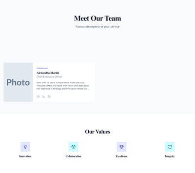 Screenshot of Team Cards page template