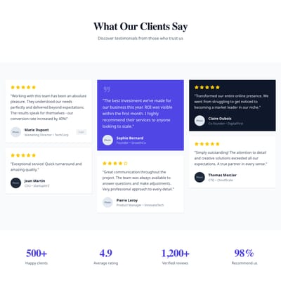 Screenshot of Testimonials Wall page template