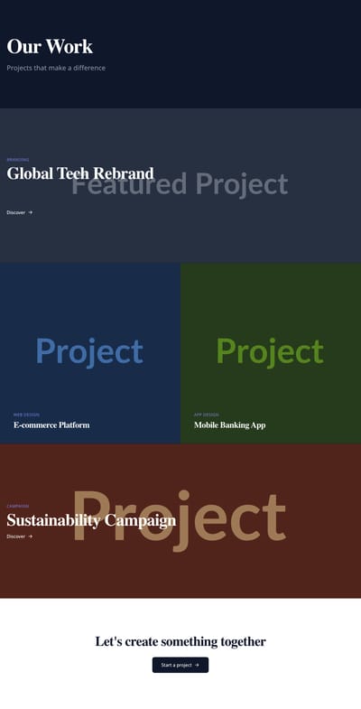 Screenshot of Work Showcase page template