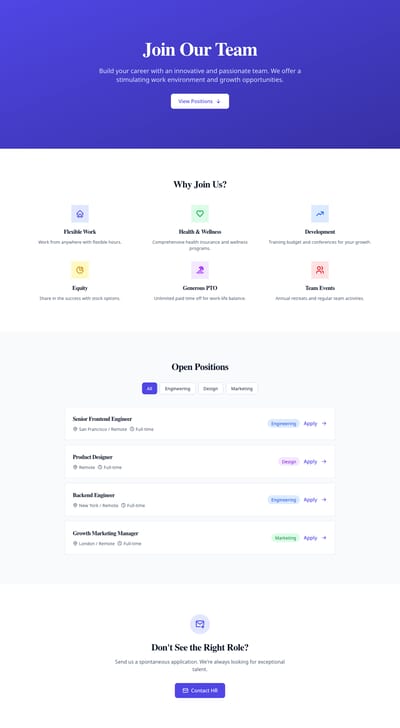 Screenshot of Careers page template