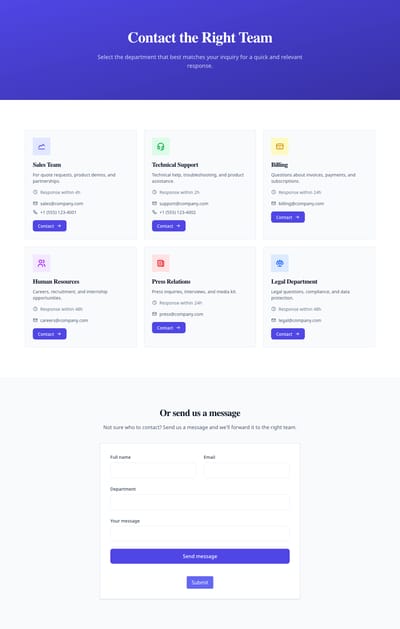 Screenshot of Contact Team Members page template