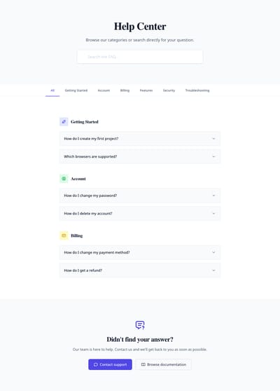 Screenshot of FAQ with Categories page template