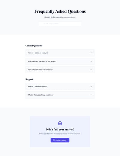 Screenshot of Simple FAQ page template