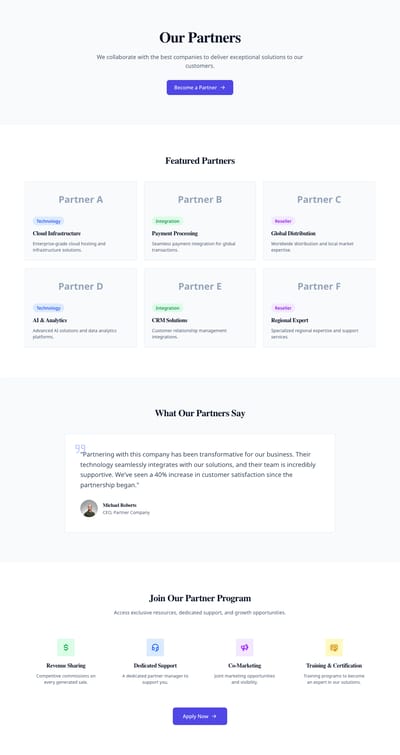 Screenshot of Partners page template