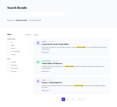Screenshot of Search Results page template