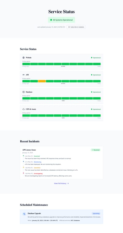 Screenshot of Status Page page template