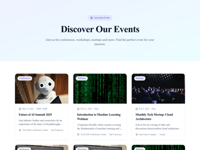 Preview of the /events/{page/[page]/} page