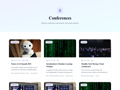 Preview of the /events/category/[slug] page