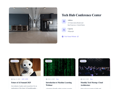 Preview of the /events/venue/[slug] page