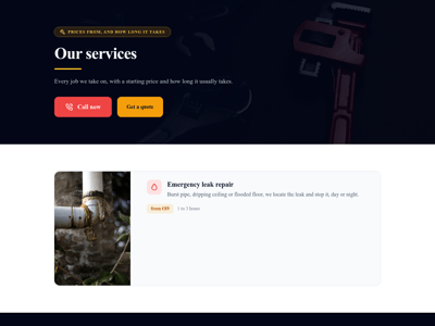 Preview of the /services page