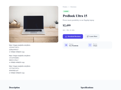 Preview of the /products/[slug] page