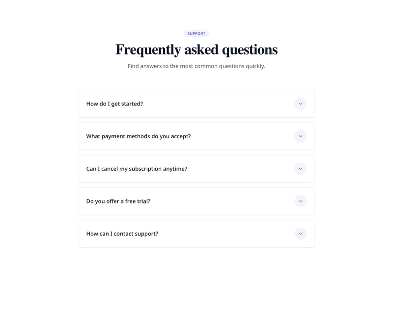 Screenshot of FAQ Accordion template