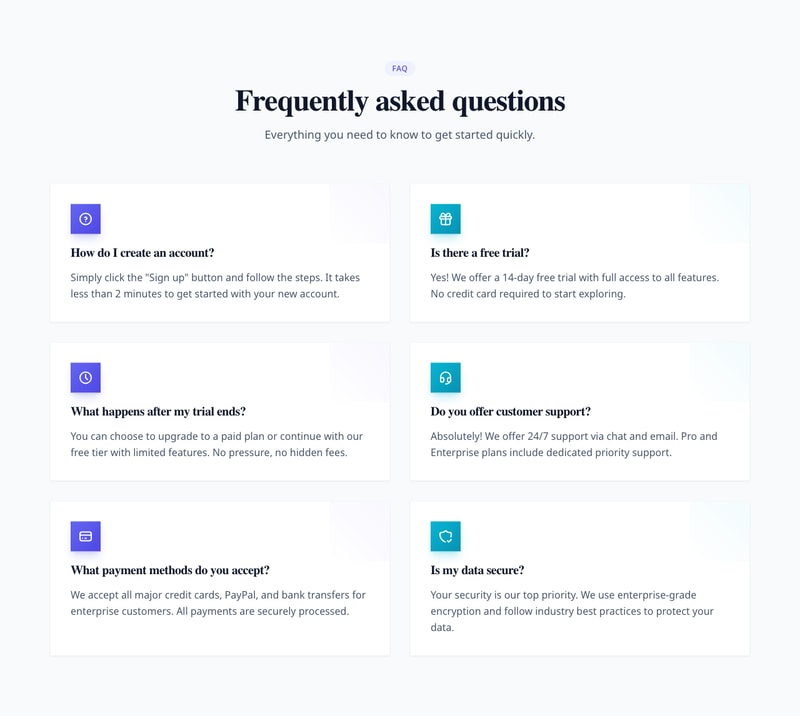 Screenshot of FAQ Two Columns template