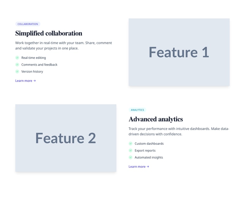 Screenshot of Features Alternating template