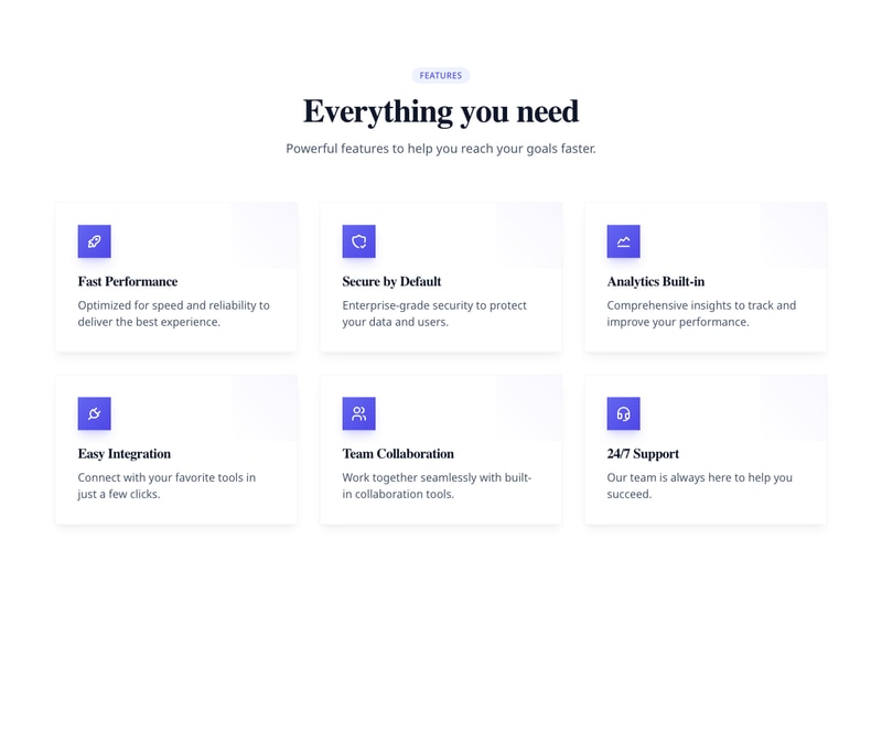 Screenshot of Features Grid 3 Columns template