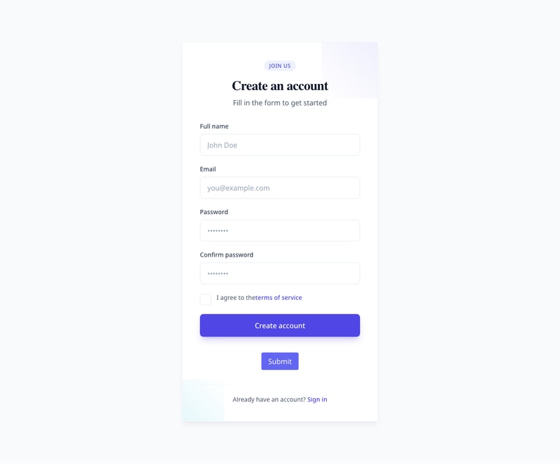 Screenshot of Form Register template