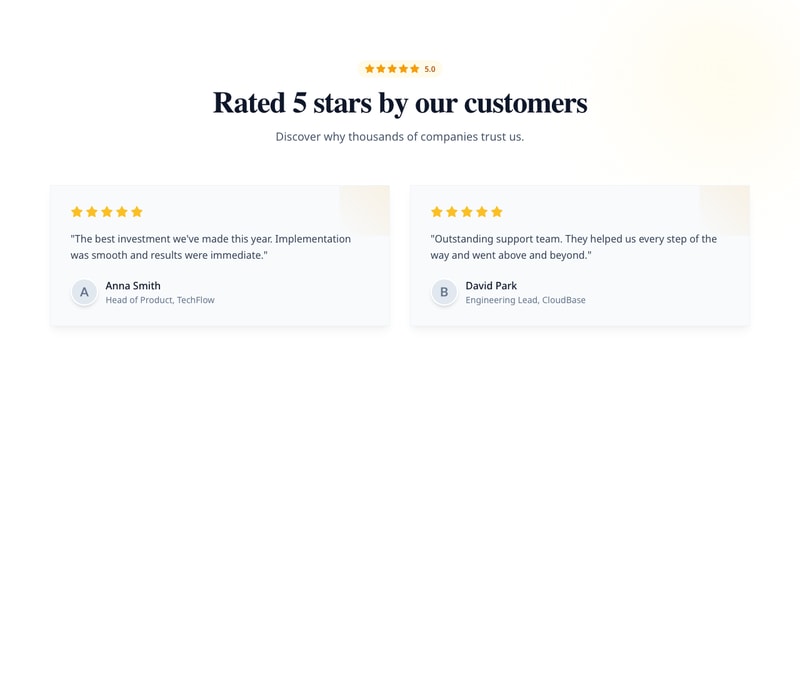 Screenshot of Testimonials with Rating template
