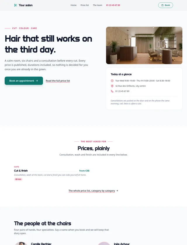 Hair salon module, editorial design
