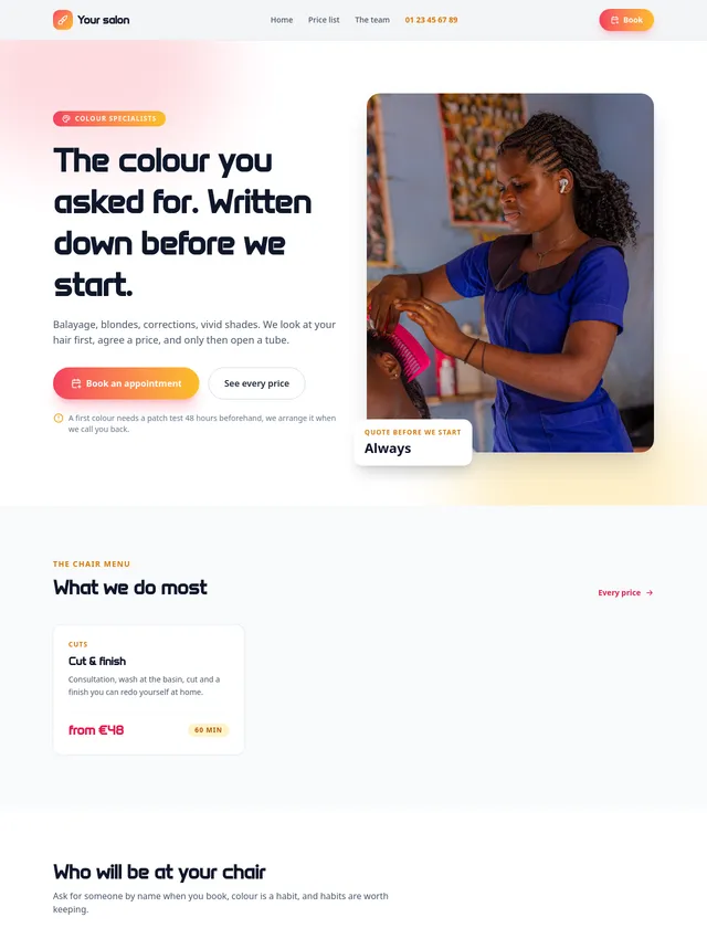 Hair salon module, colour design