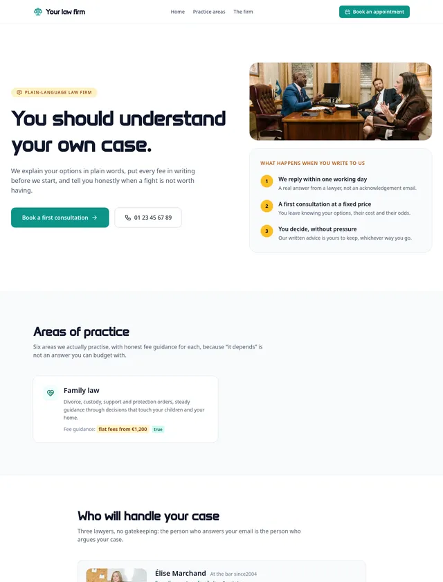 Law firm module, editorial design