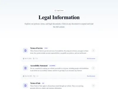Legal Pages – Accordion Sections