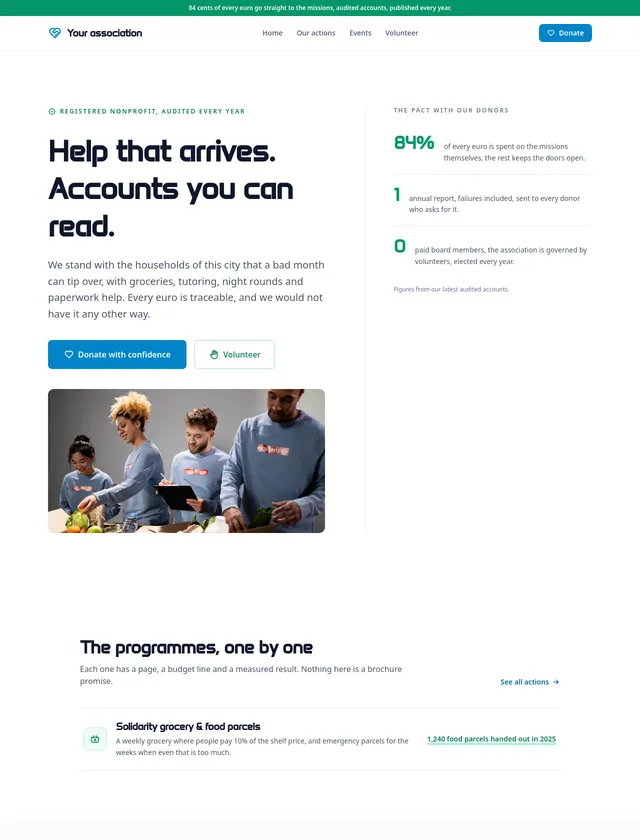 Nonprofit module, editorial design