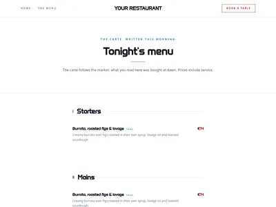 Tasting Room – menu