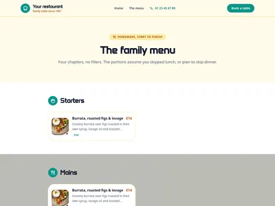 Casa Famiglia – menu