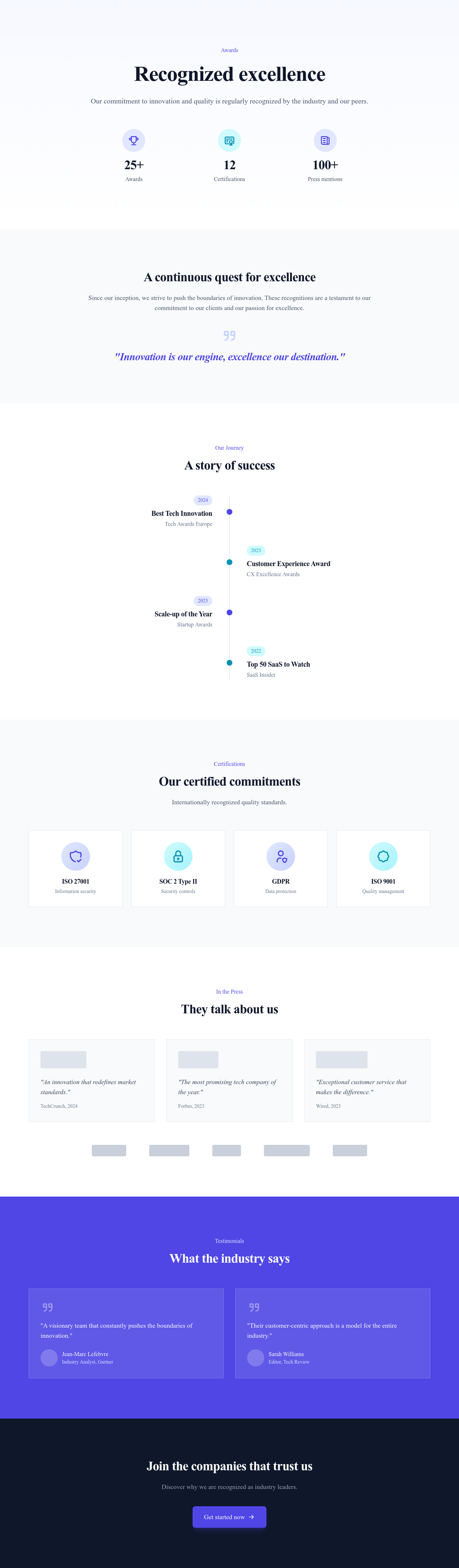 Screenshot of Awards & Recognition page template