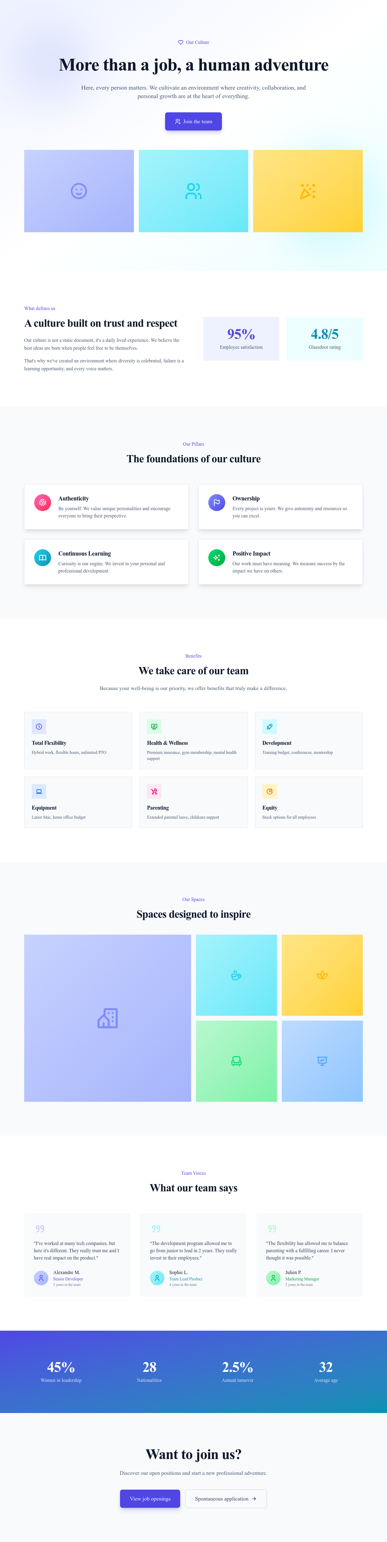 Screenshot of Company Culture page template