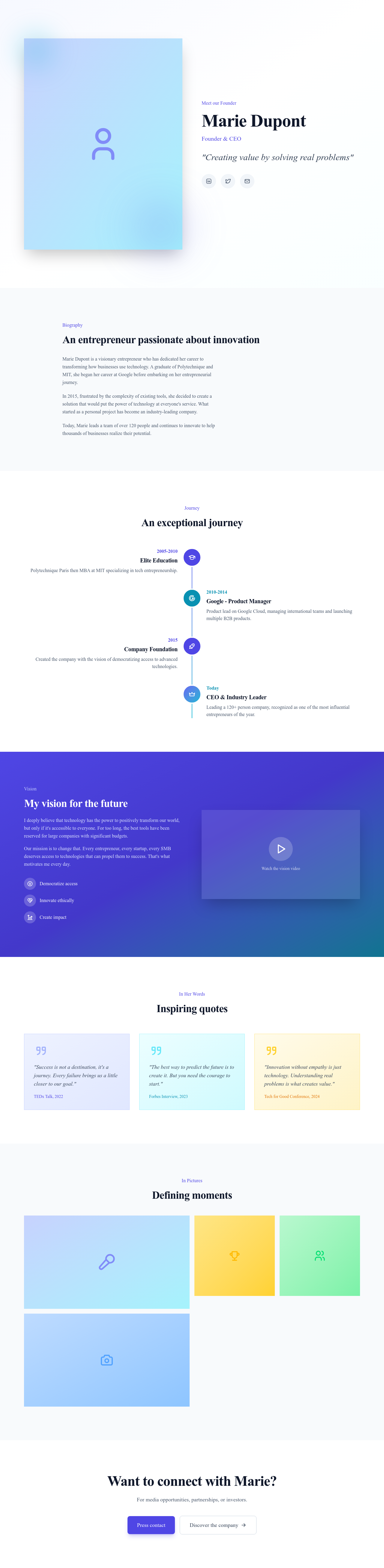 Screenshot of Founder Story page template