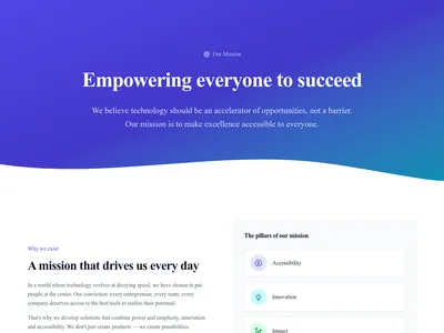 Screenshot of Company Mission & Values page template