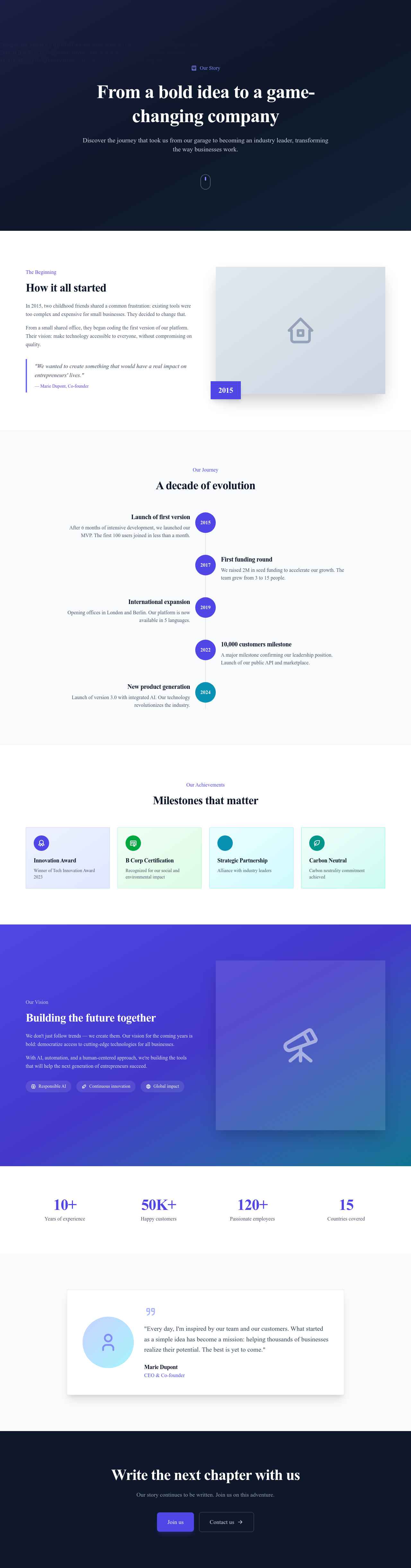 Screenshot of Company Story page template