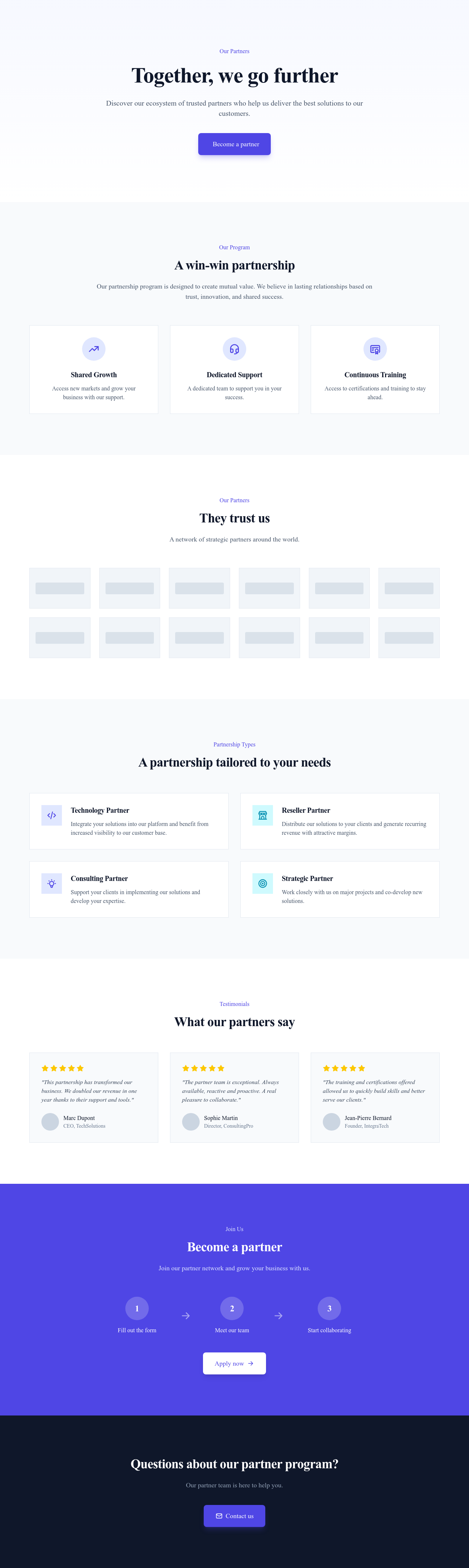 Screenshot of Partners page template