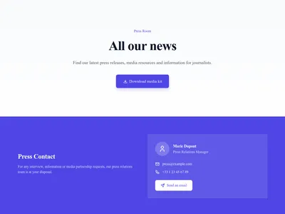 Screenshot of Press Room page template