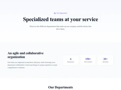 Screenshot of Team by Departments page template