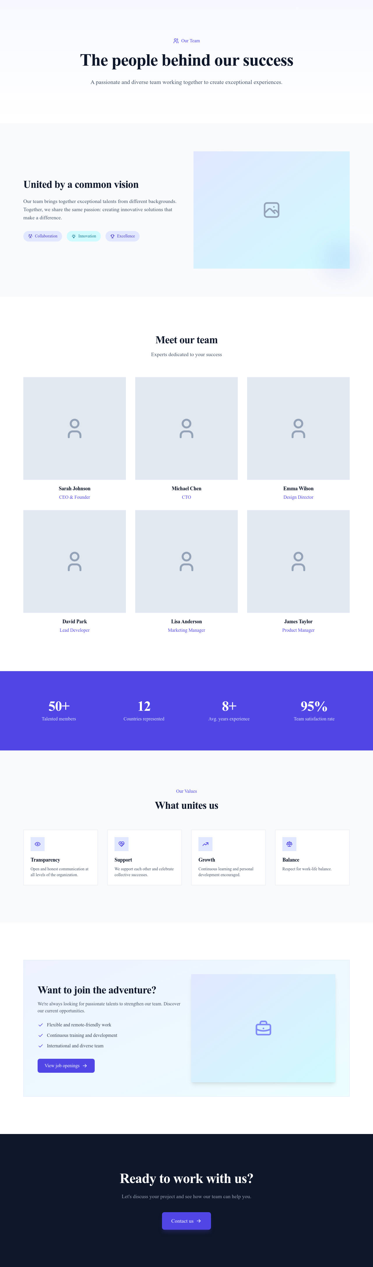 Screenshot of Team Grid page template