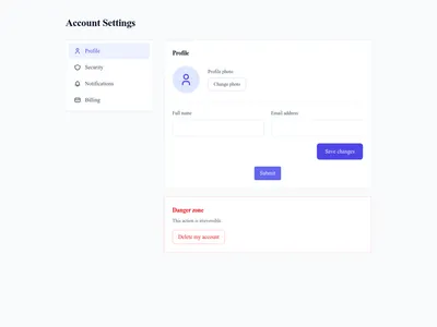Screenshot of Account Settings page template