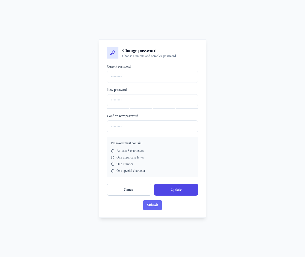 Screenshot of Change Password page template