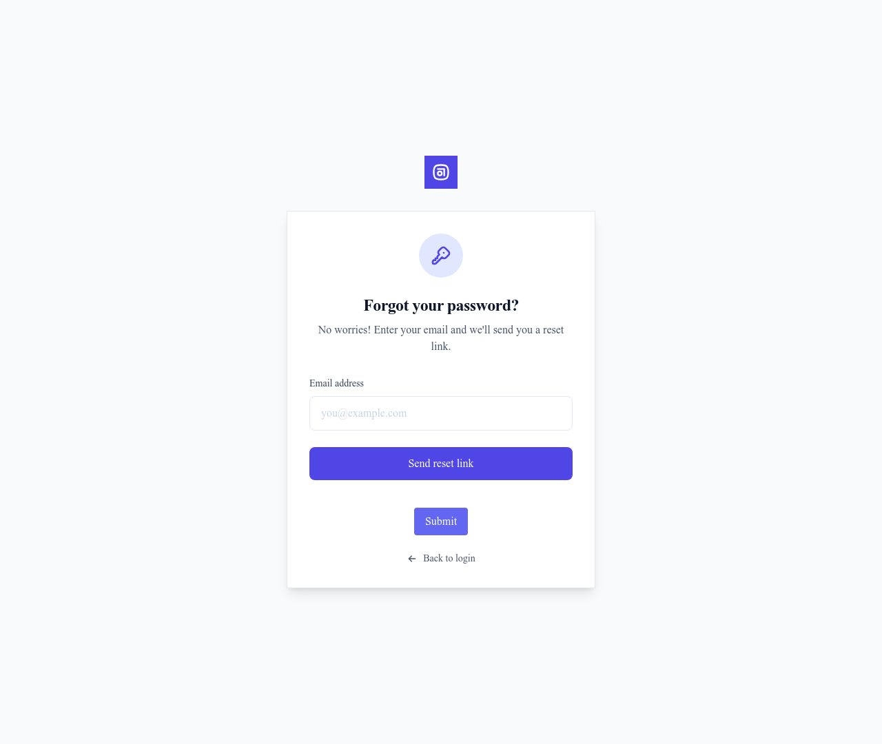 Screenshot of Forgot Password page template
