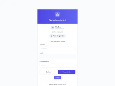 Screenshot of Accept Invite page template