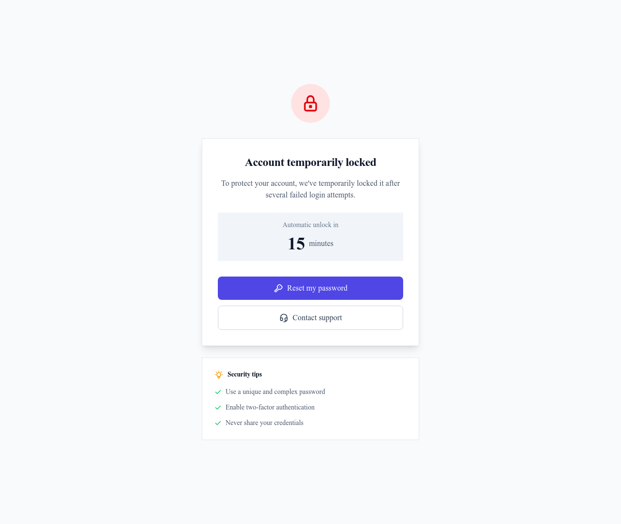 Screenshot of Locked Account page template