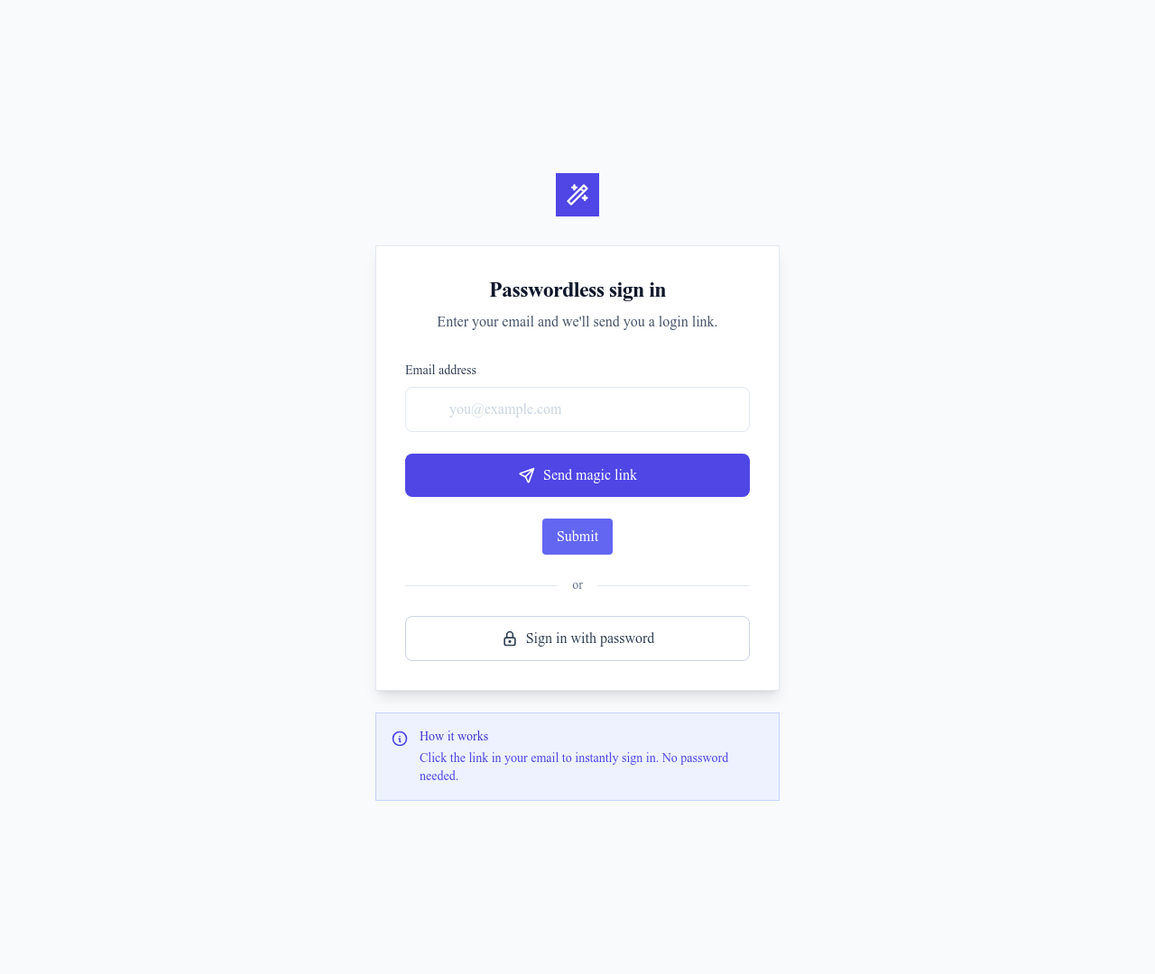 Screenshot of Magic Link Login page template