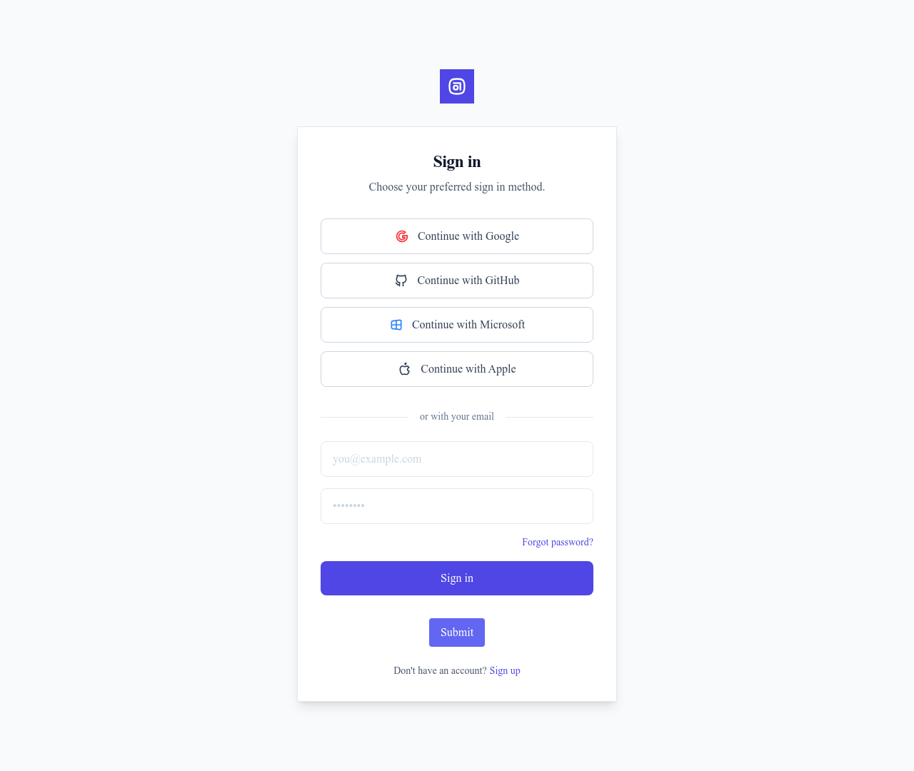 Screenshot of Social Login page template